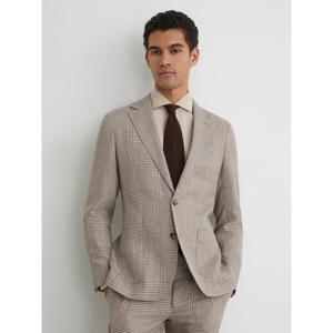 REISS Epsom Linen-Wool Single-Breasted Check Blazer